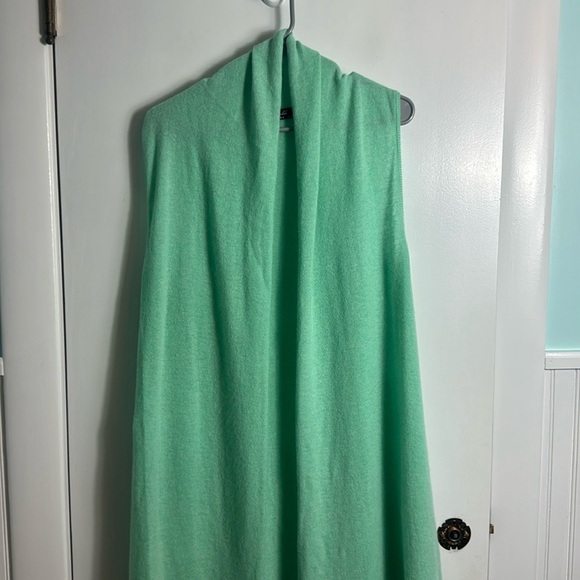 Claudia Nichole 100% Cashmere Seafoam Green Open Front Longline Cardigan Shall - Picture 4 of 5